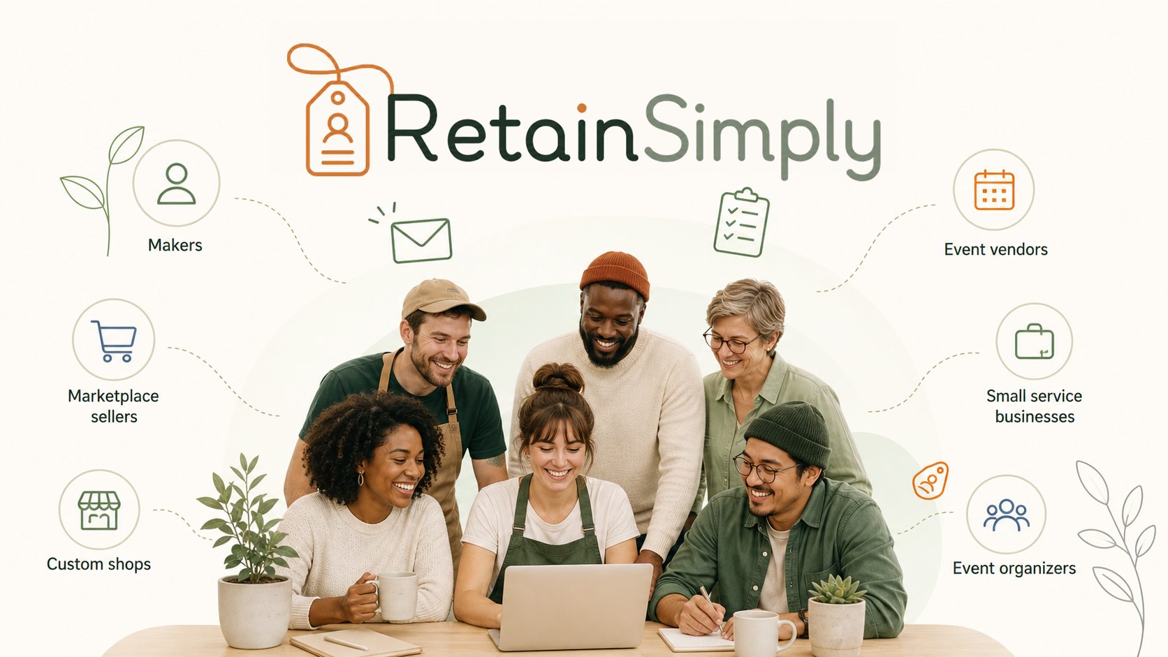 RetainSimply beta groups for makers, marketplace sellers, event vendors, custom shops, small service businesses, and event organizers.